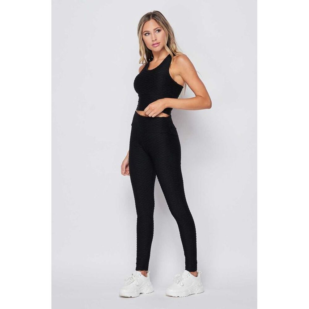 World of Leggings 2 Piece Scrunch Butt Leggings and Crop Top Set - Plus Size